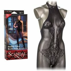 CalExotics Scandal Plus Size Halter Lace Body Suit - Black Lingerie