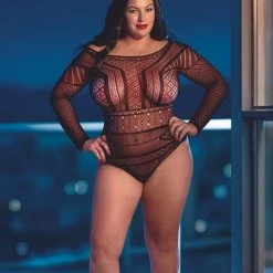 CalExotics Lingerie Scandal Plus Size Off The Shoulder Body Suit - Black