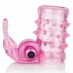 CalExotics Penis Toys Basic Essentials Stretchy Vibrating Bunny Enhancer - Pink