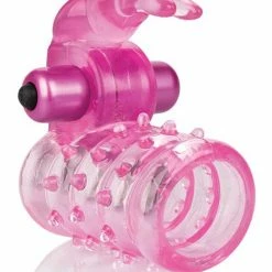 CalExotics Penis Toys Basic Essentials Stretchy Vibrating Bunny Enhancer - Pink