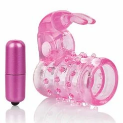 CalExotics Penis Toys Basic Essentials Stretchy Vibrating Bunny Enhancer - Pink