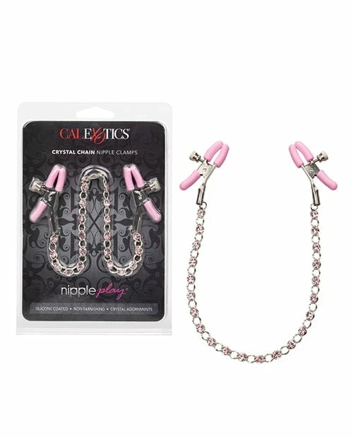 CalExotics Kink & BDSM Nipple Play Crystal Chain Nipple Clamps - Pink