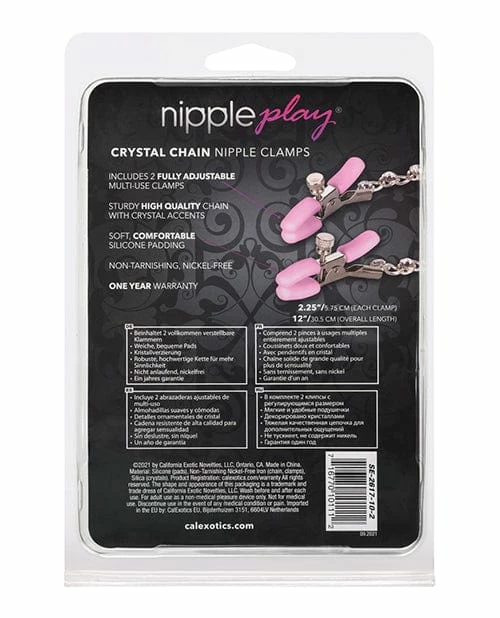 CalExotics Kink & BDSM Nipple Play Crystal Chain Nipple Clamps - Pink