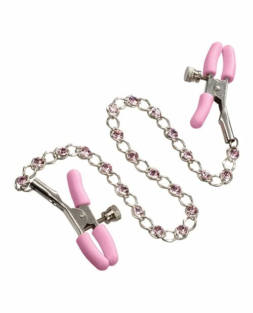 CalExotics Kink & BDSM Nipple Play Crystal Chain Nipple Clamps - Pink