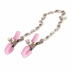 CalExotics Kink & BDSM Nipple Play Crystal Chain Nipple Clamps - Pink