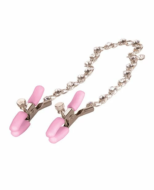 CalExotics Kink & BDSM Nipple Play Crystal Chain Nipple Clamps - Pink