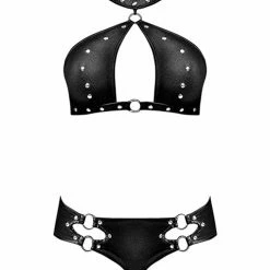 Comme Ci Comme Ca Lingerie Lust Juno Top With Velcro Choker Neck & Mini Short Black