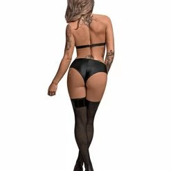 Comme Ci Comme Ca Lingerie Lust Juno Top With Velcro Choker Neck & Mini Short Black