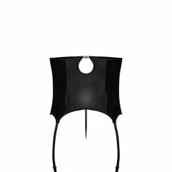 Comme Ci Comme Ca Lingerie Lust Mistress Cupless Corset With Velcro Choker Collar, Metal Garters & G-string Black