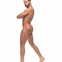 Comme Ci Comme Ca Semi Sheer Embossed Swirl Micro G-string V Coral L-XL Lingerie