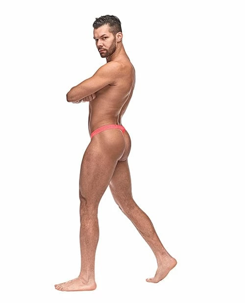 Comme Ci Comme Ca Semi Sheer Embossed Swirl Micro G-string V Coral L-XL Lingerie