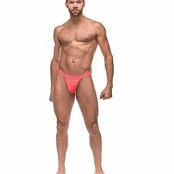 Comme Ci Comme Ca Semi Sheer Embossed Swirl Micro G-string V Coral S-M