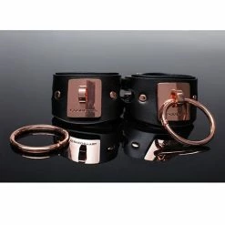 Coquette International Pleasure Collection Adjustable Handcuffs - Black-rose Gold Kink & BDSM