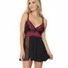 Coquette International Lingerie Asymmetrical Skirt With Sheer Panel Babydoll & G-string Black-Fuchsia One Size Fits Most