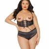 Coquette International Black Label Lace Panels Harness & Panty Black Os-xl