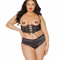 Coquette International Black Label Lace Panels Harness & Panty Black Os-xl