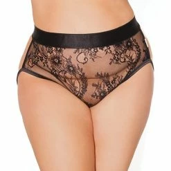 Coquette International Black Label Mesh Lace & Rose Gold Metal Chain Panty Black Os-xl Lingerie