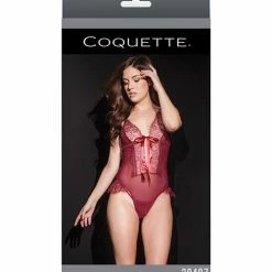 Coquette International Bold Mesh & Fine Lace Crotchless Teddy