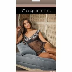 Coquette International Classic Scallop Stretch Lace & Mesh Babydoll & G-string Lingerie