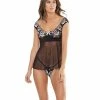 Coquette International Classic Scallop Stretch Lace & Mesh Babydoll & G-string Lingerie