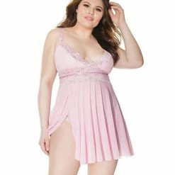 Coquette International Lingerie Crystal Pink Babydoll With Lightly Padded Cups & Thong