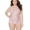 Coquette International Lingerie Crystal Pink Halter Crotchless Teddy Pink-Silver Os-Xl