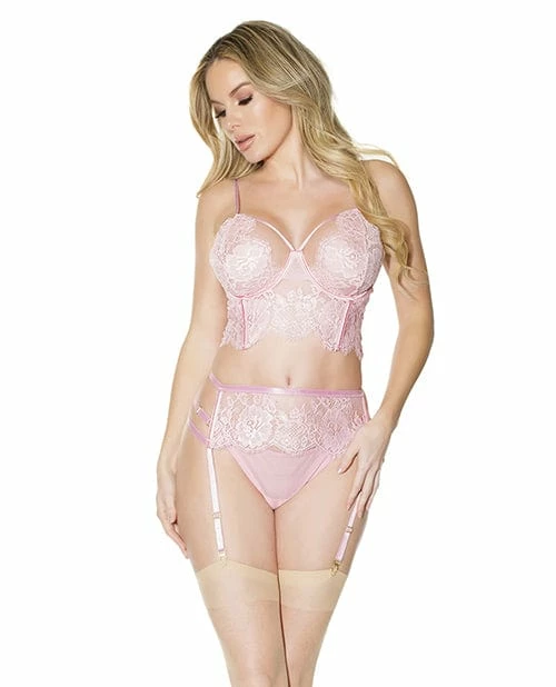 Coquette International Crystal Pink Longline Bra, Garter Belt & Panty Lingerie