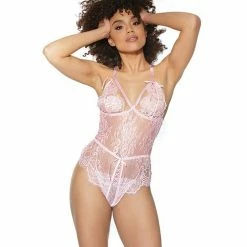 Coquette International Lingerie Crystal Pink Peek A Boo Crotchless Teddy