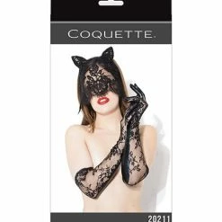 Coquette International Lingerie Darque Sex Kitten Mask & Glove Set Black One Size Fits Most