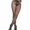 Coquette International Diamond Fishnet Waist Criss Cross Design Stockings Black One Size Fits Most Lingerie