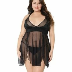Coquette International Double Slit Sheer Babydoll With Cage Detail Back & G-string Black Os-Xl Lingerie