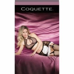 Coquette International Lingerie Fashion Dot Mesh Satin French Maid Halter Top & Skirt Black One Size Fits Most