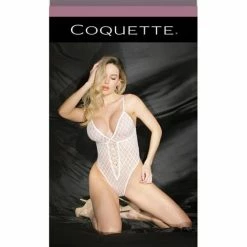 Coquette International Fashion High Cut Mesh Teddy With Lace-up Detail White One Size Fits Most Lingerie