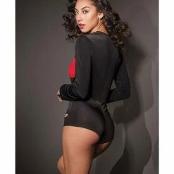 Coquette International Lingerie Fashion Stretch Knit Race Car Romper Black-Red One Size Fits Most