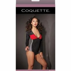 Coquette International Lingerie Fashion Stretch Knit Race Car Romper Black-Red One Size Fits Most