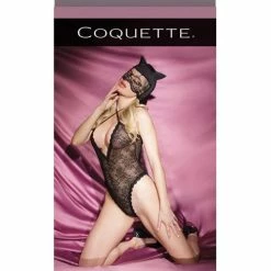 Coquette International Lingerie Fashion Stretch Lace Kitty Teddy & Mask Black One Size Fits Most