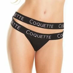 Coquette International Fine Lace Back Panty With Double Strap Waistband Black One Size Fits Most Lingerie