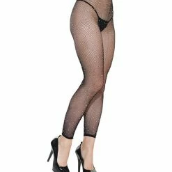Coquette International Footless Fishnet With Rhinestone Pantyhose Black One Size Fits Most Lingerie