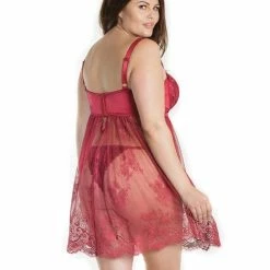 Coquette International Lingerie Lightly Padded Demi Cup & Fine Lace Skirt Babydoll & Adjustable Crotchless Panty