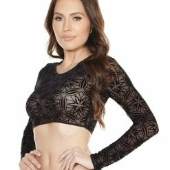 Coquette International Long Sleeve Midriff Crop Top Lingerie