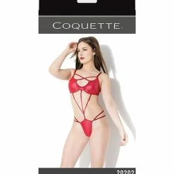 Coquette International Lingerie Play Darque Matte Wet Look Teddy With Removable Connector Straps Red One Size Fits Most