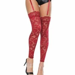 Coquette International Scallop Stretch Lace Footless Stockings Ruby