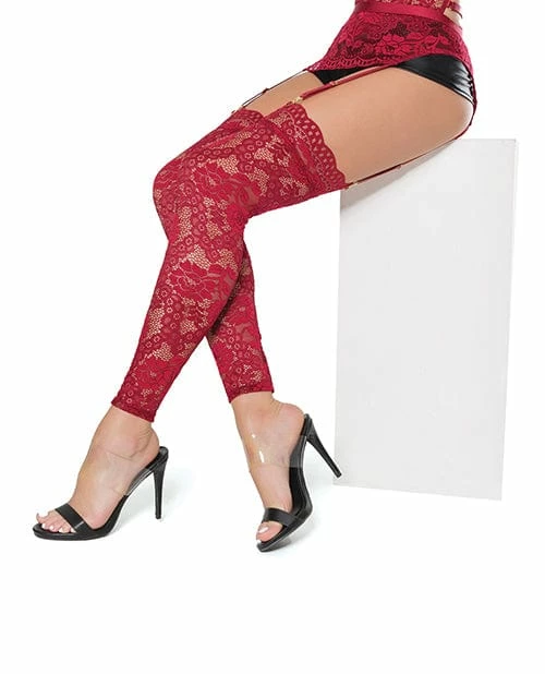 Coquette International Scallop Stretch Lace Footless Stockings Ruby