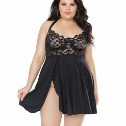 Coquette International Scallop Stretch Lace & Microfiber Inner Bra Babydoll Black