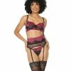 Coquette International Lingerie Scallop Stretch Lace & Sheer Nylon Bra, Garter Belt & G-string