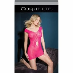 Coquette International Sleek Seamless Stretch Fishnet Tank Dress With Waist Keyhole Neon Pink One Size Fits Most