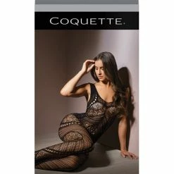 Coquette International Sleek Seamless Stretch Net Patchwork Print Bodystocking Black One Size Fits Most