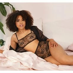 Coquette International Lingerie Stretch Lace High Waist Thong Black O-s