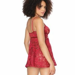 Coquette International Lingerie Stretch Lace Soft Triangle Cup Babydoll W-thong Ruby O-s