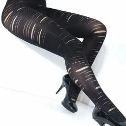 Coquette International Lingerie Stretch Nylon Opaque Slashed Pantyhose Black XL